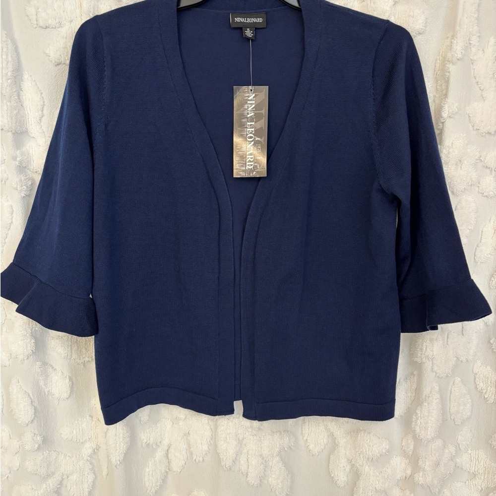 Nina Leonard Navy Short Knit Cardigan XL